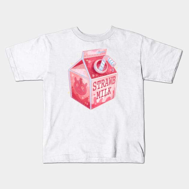 Sparkly Strawberry Milk Kids T-Shirt by Claire Lin